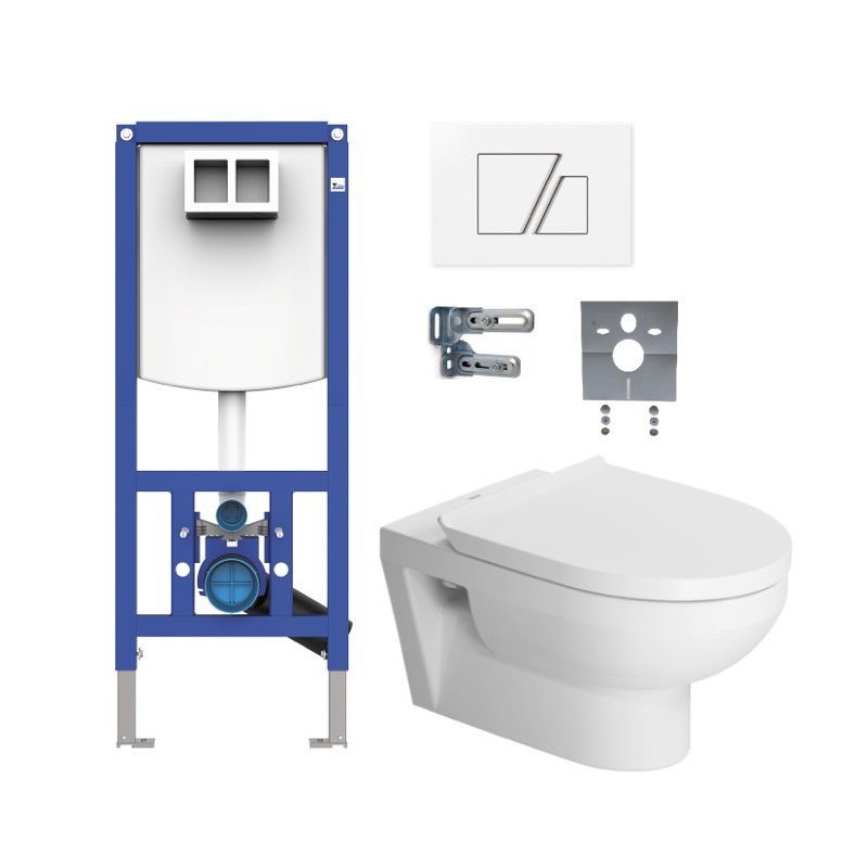 DURAVIT DuraStyle Basic predstenový WC set s misou Rimless, sedátko SoftClose, nádrž INEO PLUS, tlačítko S707 biele 45620900A1