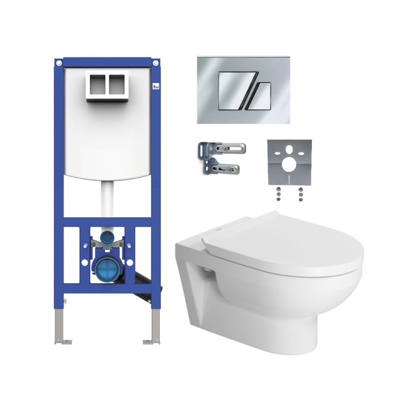 DURAVIT DuraStyle Basic predstenový WC set s misou Rimless, sedátko SoftClose, nádrž INEO PLUS, tlačítko S707 chróm 45620900A1
