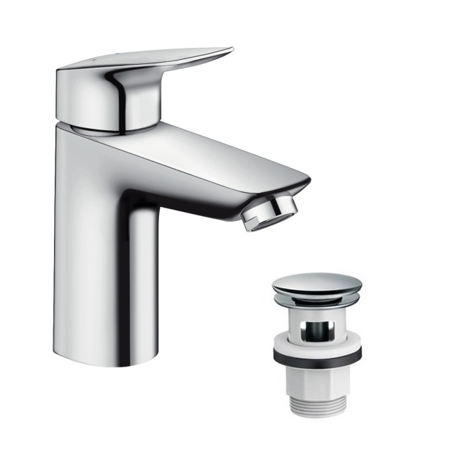 Смеситель с донным клапаном для раковины. 71107000 Hansgrohe. Hansgrohe logis. Logis 100. Смеситель д/раковины c донным клапаном click-Clack Naia.